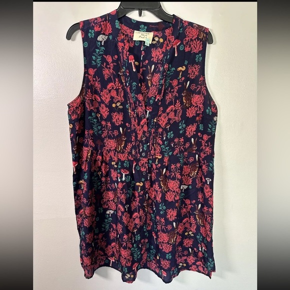 Nathalie Lété Paris 100% Silk Size 14 Sheer Blue Mushroom Bunny Button Up Tunic - Picture 1 of 6